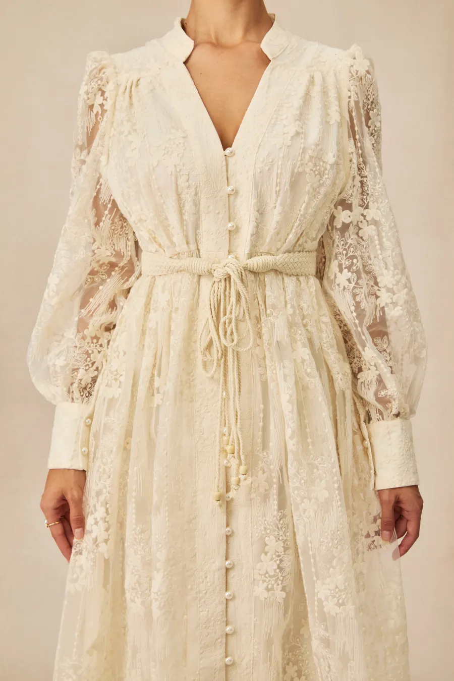 Modest Dresses: Madeline V-Neck Lace Embroidered Midi Dress | sunfere