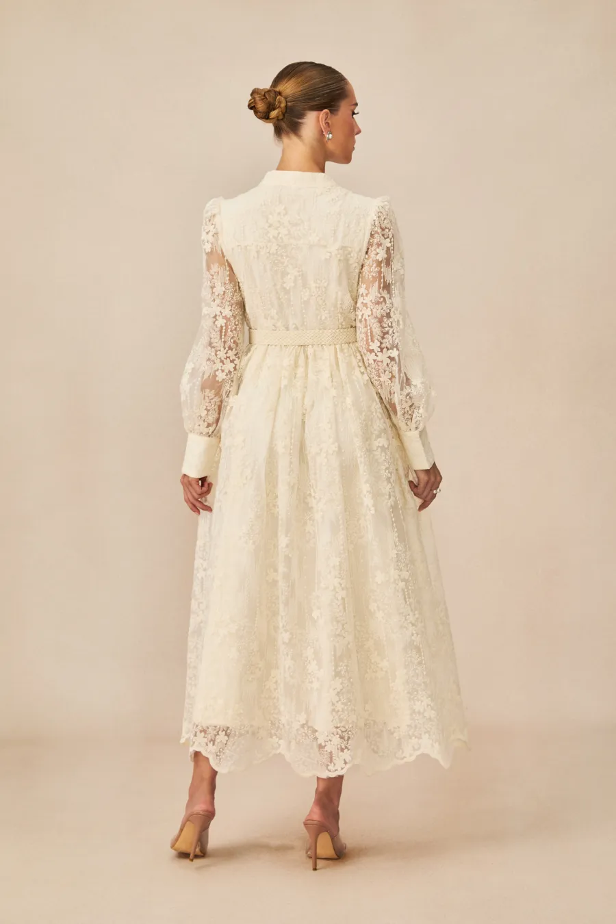 Modest Dresses: Madeline V-Neck Lace Embroidered Midi Dress | sunfere