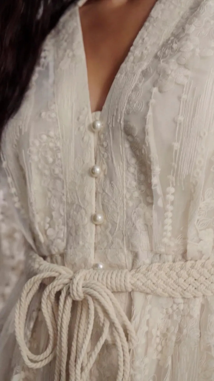 Modest Dresses: Madeline V-Neck Lace Embroidered Midi Dress | sunfere