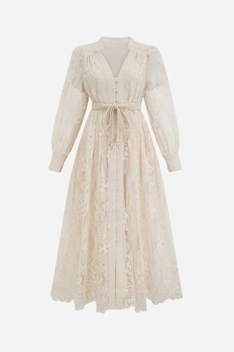 Modest Dresses: Madeline V-Neck Lace Embroidered Midi Dress | sunfere