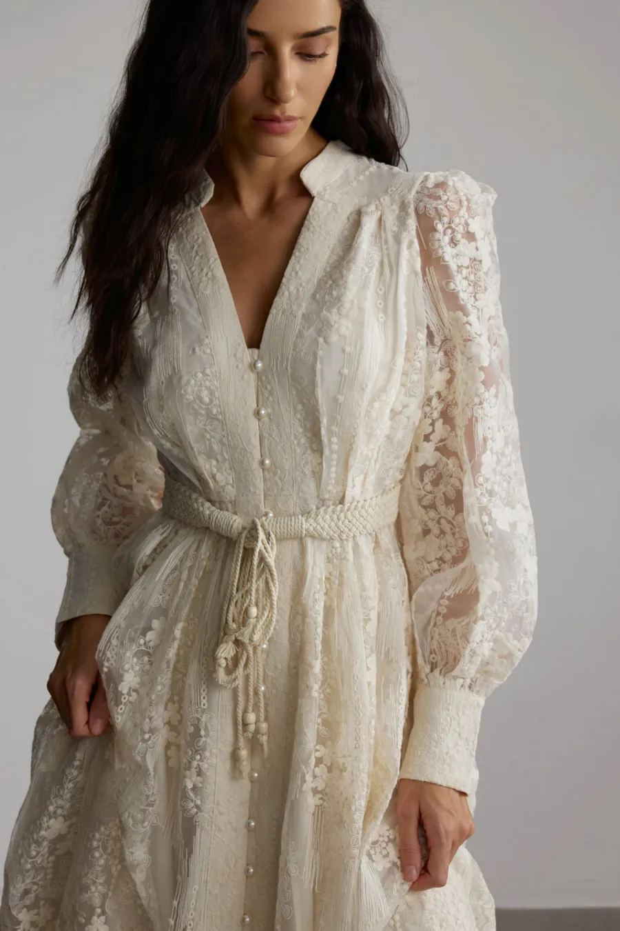 Modest Dresses: Madeline V-Neck Lace Embroidered Midi Dress | sunfere
